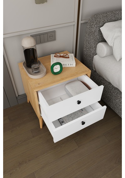 Modern 2 Çekmeceli Komodin Şifonyer %100 Mdf Çok Amaçlı Organizer Kmd03 Beyaz - Karına