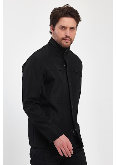 Sivaist Erkek Siyah Regular Uzun Mevsimlik Pamuk Polyester Karışımlı Safari Mont - Siyah