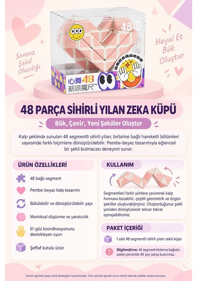 Magic Snake Sihirli Yılan Zeka Küpü 48 Parça Bükülebilir Kalp Şekilli Akıl Oyunu Turuncu Beyaz