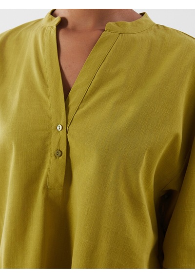 Lcwaıkıkı Classic Yeşil Kaçık Yaka Oversize Kadın Bluz