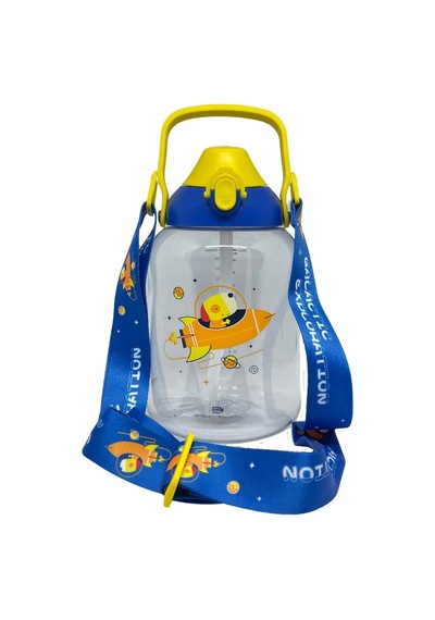 Uzspace 1500ml Mega Boy Askılı Kulplu Pipetli/pipetsiz Kullanım Tritan Çocuk Su Matarası Mavi-sarı Diğer