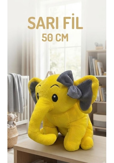 Peluş Nazlı Fil Sarı 50 Cm Sevimli Konforlu: Peluş Uyku Yastığı Ve Sarılma Arkadaşı Dekoratif Oyuncak