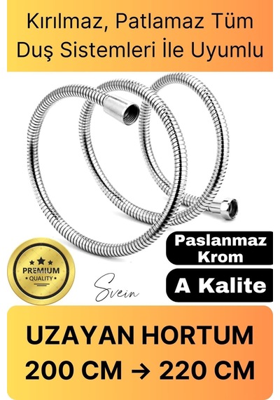 Lüks Paslanmaz Krom Kırılmaz Çatlamaz Tüm Duş Sistemleriyle Uyumlu Uzayan Spiral Hortum Örgü 2,2 Mt Metal