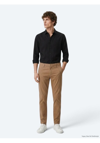 Kip Deve Tüyü Düz Dokuma Regular Fit Casual Pamuk Karışımlı Pantolon Camel