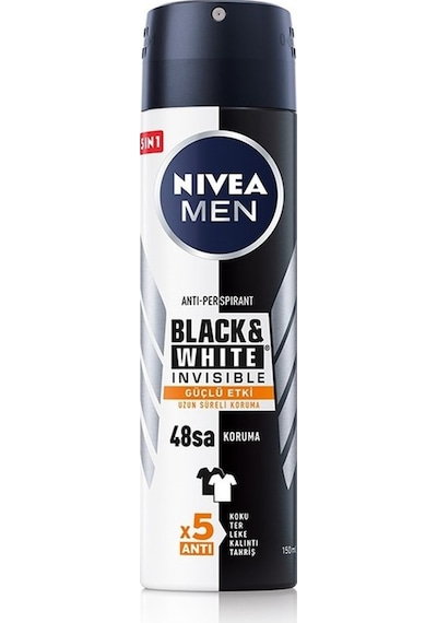 Nivea Black & White Invisible Güçlü Etki Antiperspirant Erkek Sprey Deodorant 150 ML