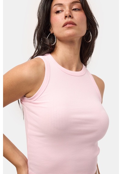Kadın Pembe S6-98 Sıfır Kol Esnek Kumaş Crop Top