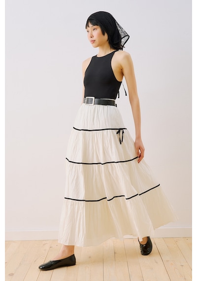Manuka Isabella Şeritli Etek Ekru Ss26etk00012-02