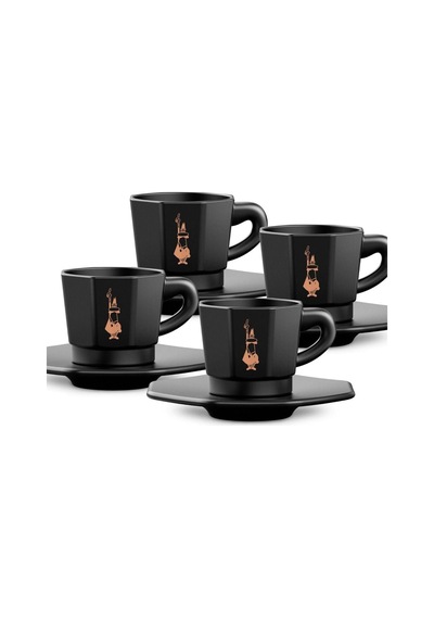 4'lü Espresso Fincan Seti - Sekizgen Tasarım - Siyah Renk - Porselen Diğer