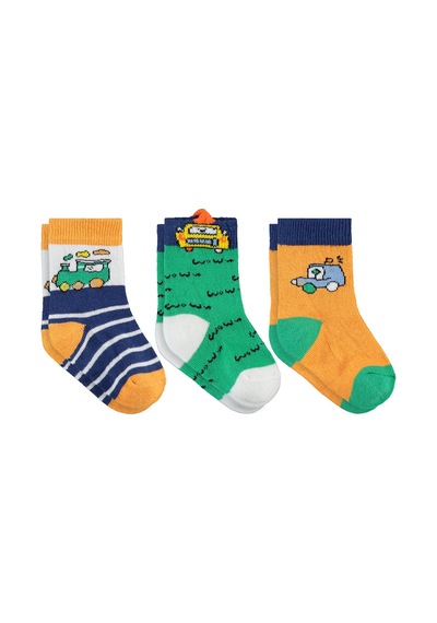 Civil Baby 3d Araç 3'lü 6- Bebek Erkek Çorap Set - Standart