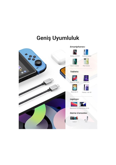 Orico GQZ60-15-BK-BP 60W PD Type-C To Type-C Hızlı Şarj Ve Data Kablosu 1.5 M Siyah
