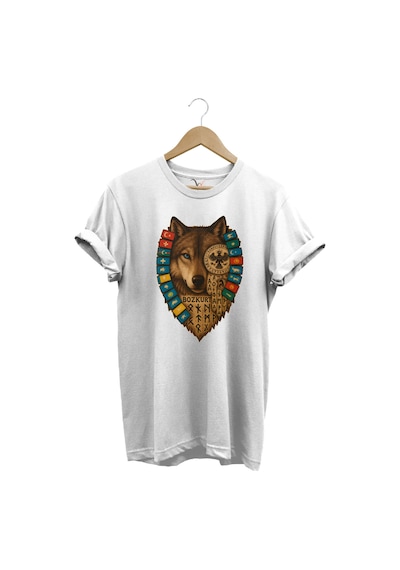 Bozkurt Göktürk Alfabeli Ve Türk Devletleri Bayrakları Baskılı %100 Pamuk Regular Fit T-shirt Beyaz
