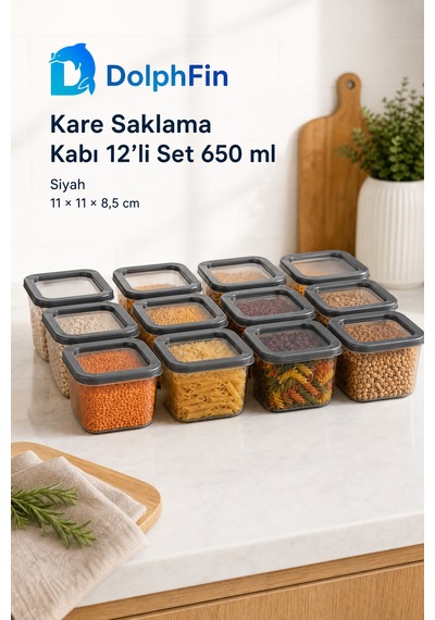 Kare Saklama Kabı 12'li Set 650 Ml Siyah