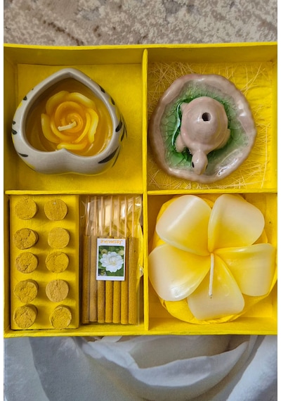 Dekoratif Aromatik Mum Ve Tütsü Seti Açık Sarı