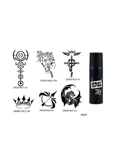 Airbrush Tattoo Ejderha Bozkurt Şablon + Siyah Sprey Geçici Dövme Seti 6'lı