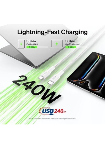 Belkin Cab025hq2mwh Boostcharge Pro 240w Usb-c To Usb-c Örgülü Kablo 2m - Beyaz