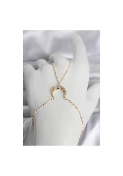 Pirinç Gold Renk Hilal Model Zirkon Taşlı Kadın Şahmeran Tj-sn751 Evimdeyokyok