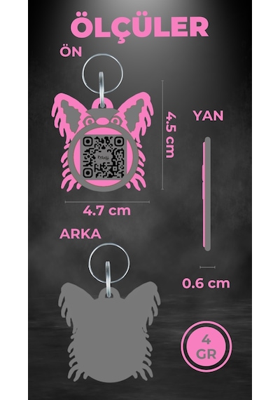 Petjoo 8.Jakob Gri-Pembe Qr'lı Köpek Künyesi