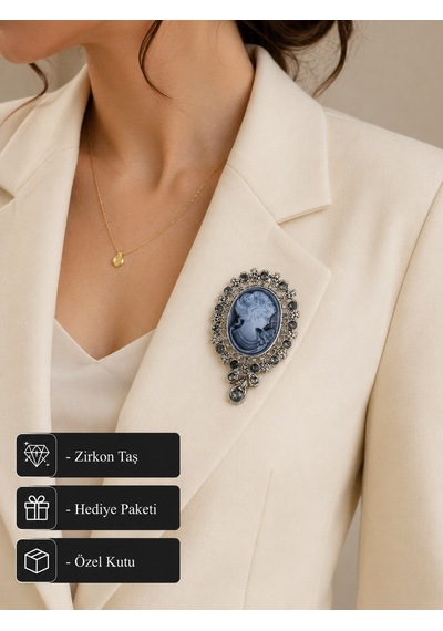 Vintage Kadın Silüetli Taşlı Broş Zarafet Ve Şıklığın Özel Hediye Seçimi Açık Gri