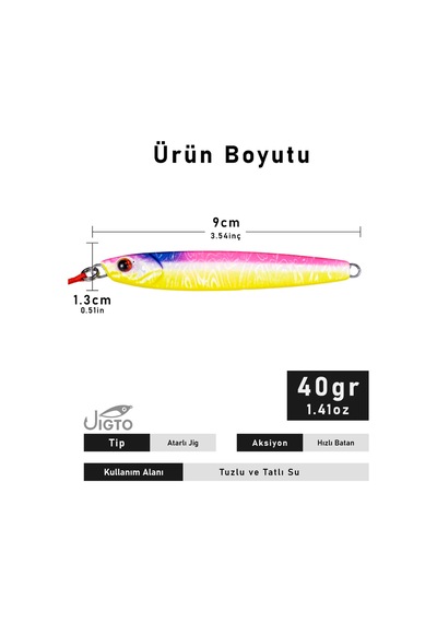 Jig, Zoka, Suni Yem, Glow Uv Metal Jig, 40gr 9cm Tide 40
