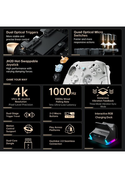 G5pro V2 Oyun Kumandası, Pc/ns/ios/android İçin, Optik Tetik Ve Microswitch, Rgb Sync İstasyonlu Kablosuz Kumanda, Değiştirilebilir Joystick Diğer