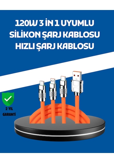 120w Şarj Destekli 3 Ü 1 Arada Çoklu Şarj Kablosu 1.2 Metre 1,2 28224228