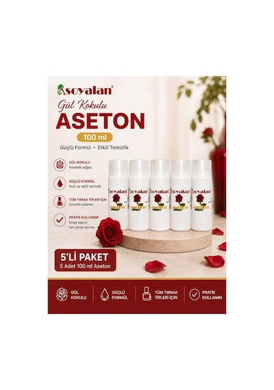 Gül Kokulu Aseton 100 Ml 5'li Hızlı Ve Etkili Oje Temizleyici