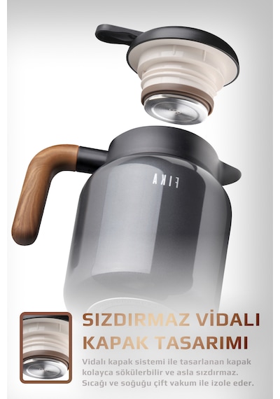 Neoflam Fika Paeta Çift Katmanlı Sızdırmaz Kapaklı Çelik Orta Boy Sürahi Termos 1300 Ml Antrasit