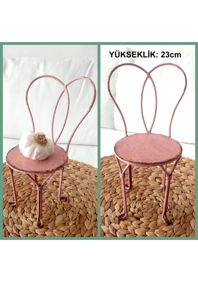 Omeniv Vintage Pudra Pembe Ferforje Minyatür Koltuk Sandalye Deko