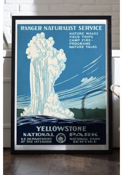 Yellowstone Siyah Ahşap Çerçeveli Poster, Dekoratif Seyahat Duvar Tablosu