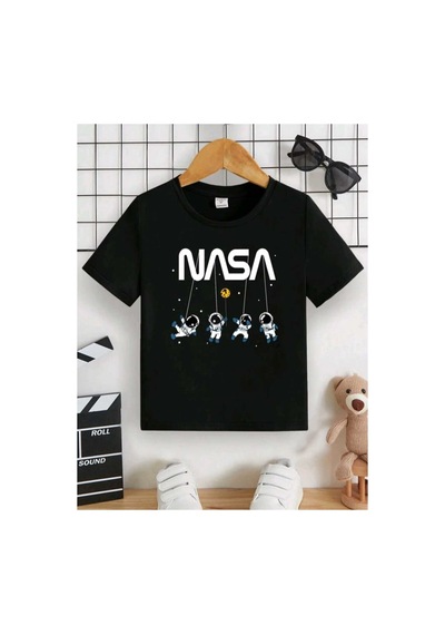 Magors Stil-x Nasa Baskılı Bisiklet Yaka Çocuk Ve Genç Tshırt Siyah