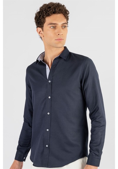 Tudors Slim Fit Dar Kesim Oxford Spor Erkek Gömlek-11665 Lacivert
