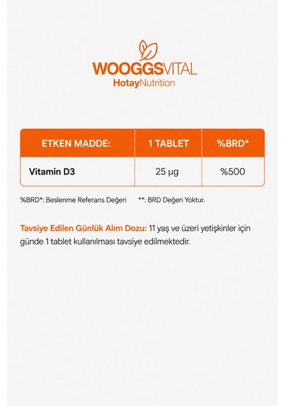 D3 Vitamin 1000 Iu 25 Μg Takviye Edici Gıda - 60 Tablet