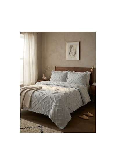 Çift Kişilik Yatak Örtüsü Takımı 250 X 260 Cm Valonlu Model 2 Adet 50 X 70 Yastık Kılıfı Gri