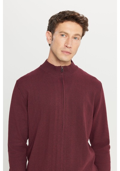 AC&Co / Altınyıldız Classics Erkek Bordo Pamuklu Standart Fit Normal Kesim Dik Yaka Triko Ceket Bordo
