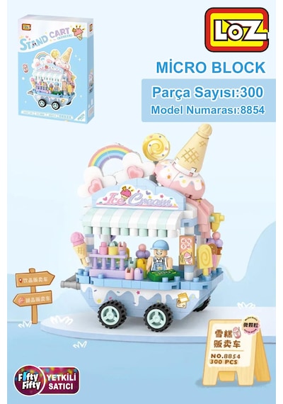 Loz Micro Block Serisi Dondurma Arabası 300 Parça Oyuncak Yapım Seti Fflz-8854