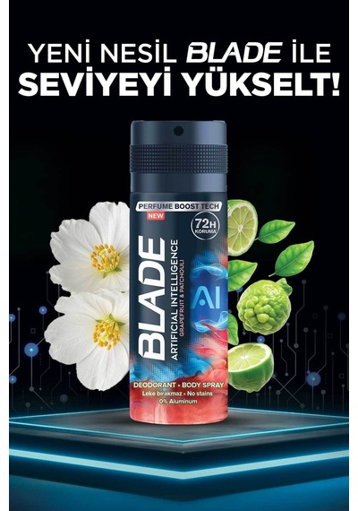 Artificial Intelligence Erkek Alüminyumsuz Deodorant Body Spray 3x150 ML Hızlı Kurur,leke Bırakmaz