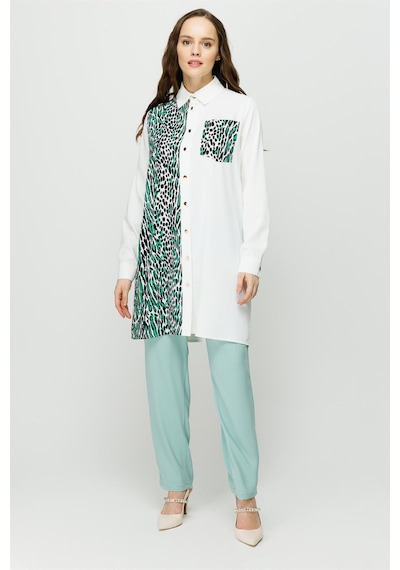 Esswaap Leopar Baskı Detaylı Şık Tunik Yeşil-yeşil Yeşil