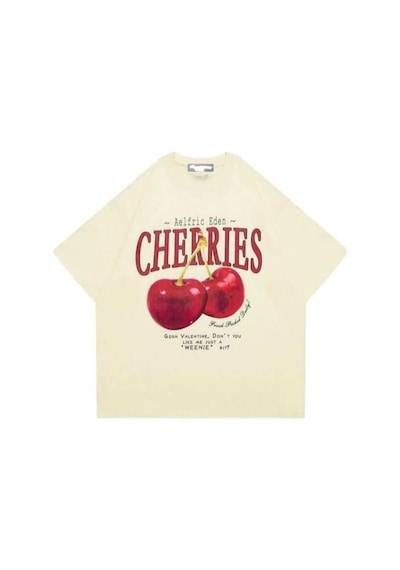 Kozia Outdoors Malkocbey Cherries Baskili Oversize Basic O Yaka T-shirt Bej