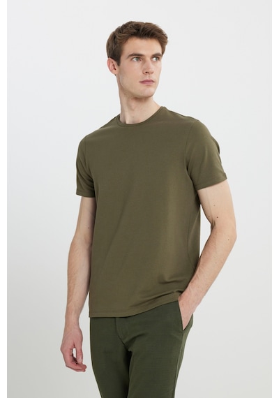 AC&Co / Altınyıldız Classics Erkek Hakı Slim Fit Dar Kesim Bisiklet Yaka Desenli Tişört Haki
