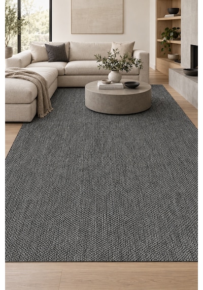 Flaks Antrasit Özel Ölçü Mutfak Koridor Halısı Kaydırmaz Robot Süpürge Uyumlu Kolay Temizlenebilir Sisal Görünümlü Polyester Hali