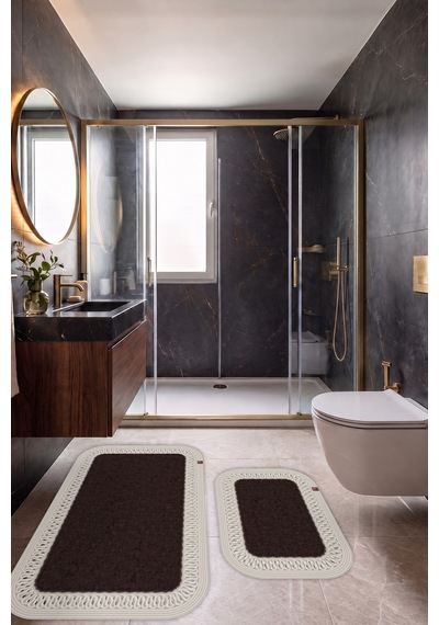 Banyo Paspası Takımı 70x110+50x70 Cm İç Trikot Acı Kahve & Krem