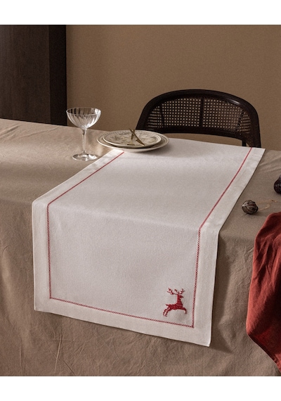 Madame Coco Ronceray %100 Pamuk Runner - Ekru/kırmızı 8684427298220 Çok Renkli