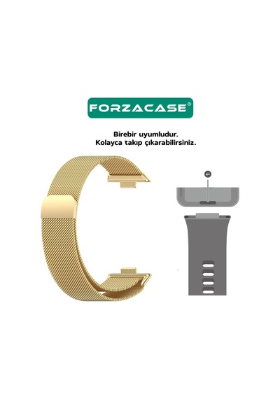 Forzacase Huawei Fit 3 İle Uyumlu Metal Mıknatıslı Manyetik Kordon Kayış - Fc634 Gümüş