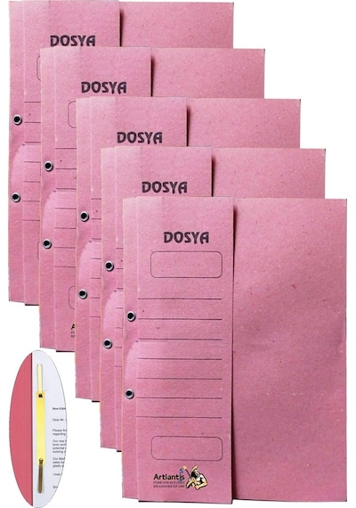 Yarım Kapak Telli Dosya Pembe Karton 5 Adet Karton Yarım Kapaklı Kapsüllü Dosya A4 Boy 24x32 Cm Klasör İçin Büro Ofis