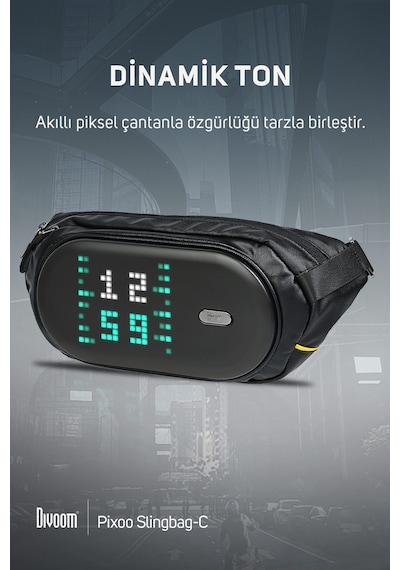 Divoom Pixoo Slingbag-c Siyah Ledli Ekran App lü Bel Çantası-cross Body, Çapraz Çanta Siyah