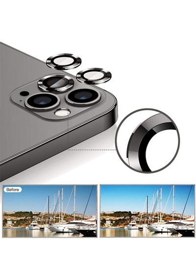 Apple Uyumlu   iPhone 12 Pro Max 3D Metal Çerçeveli Kamera Lens Koruyucu (484505230)
