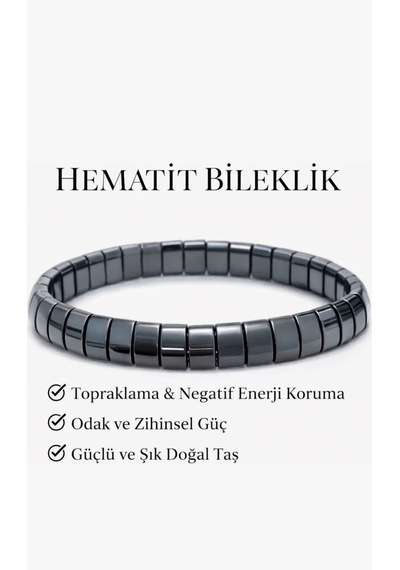 Morlisse Hematit Doğal Taş Bileklik, Enerji Bilekliği Gri