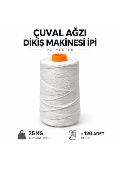 Çuval Ağzı Dikiş Makinesi İpi Polyester Beyaz 25 Kg