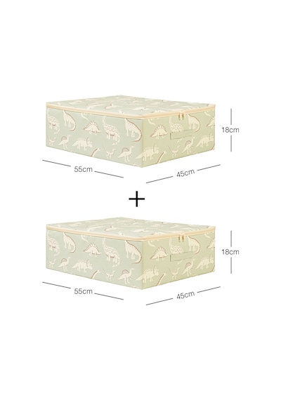 Ocean Home Textile 2'li Çocuk Odası Dinozor Destekli Kutu Hurç Set 45 X 55 X 18 Cm Mint