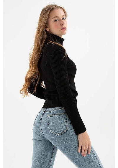 Fashion Friends Kadın Fitilli Balıkçı Yaka Kazak 23k0288k1 Siyah